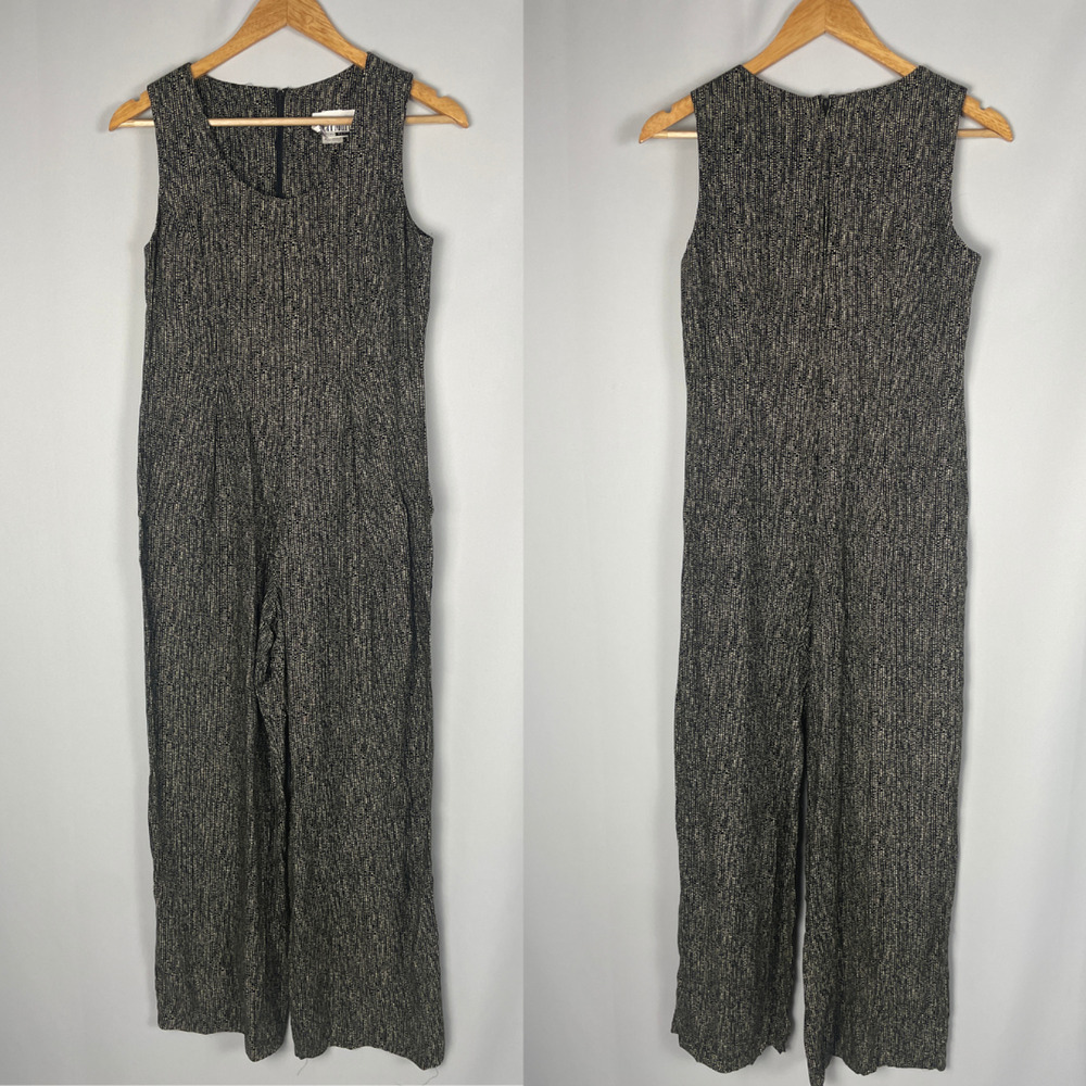 Vintage Jumpsuit Size 8 Black Cream Polka Dot Sleeveless Minimal Playsuit 90s